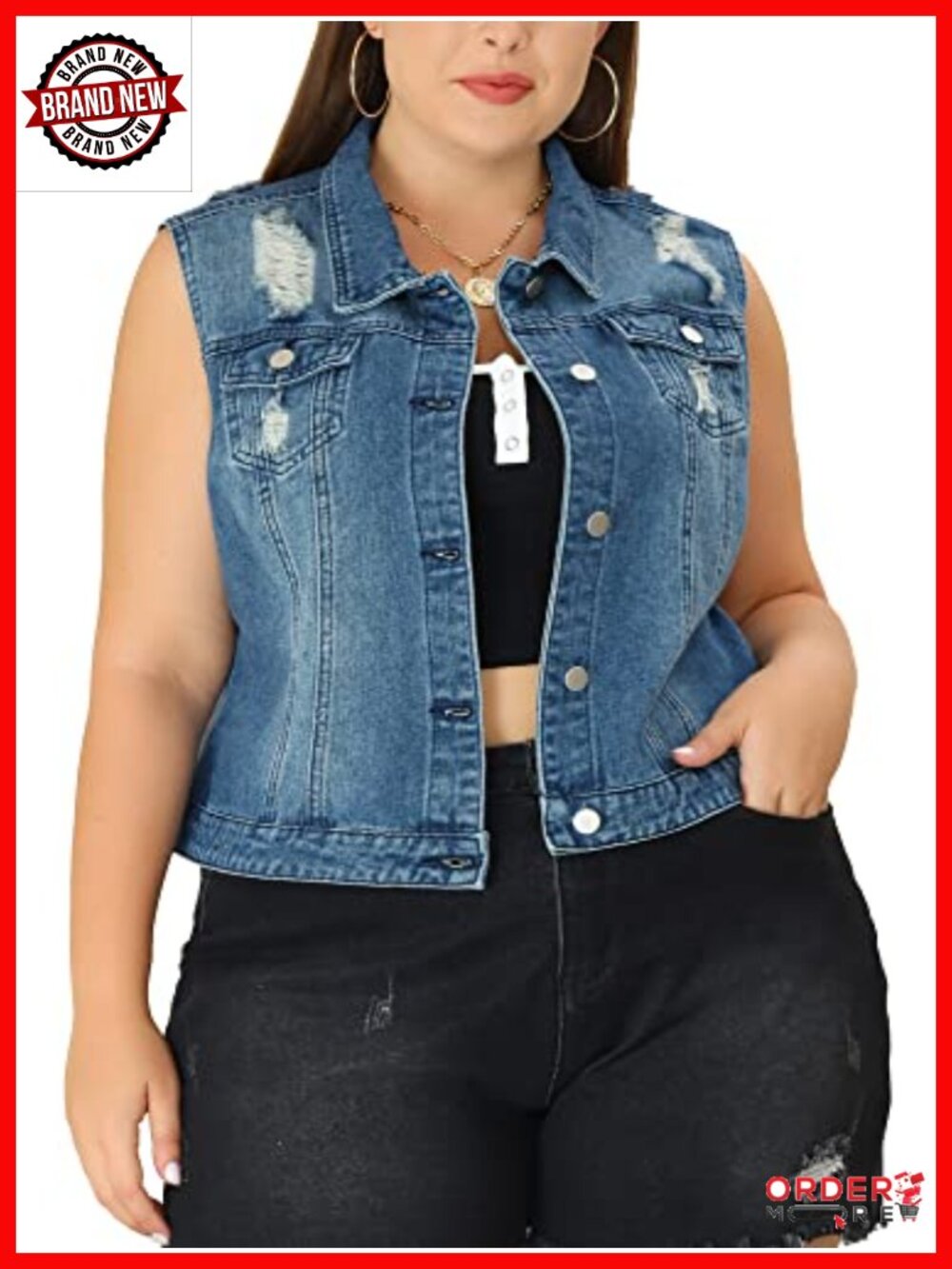 Denim Vest Top Sleeveless Button Down Waistcoat with Chest Pockets